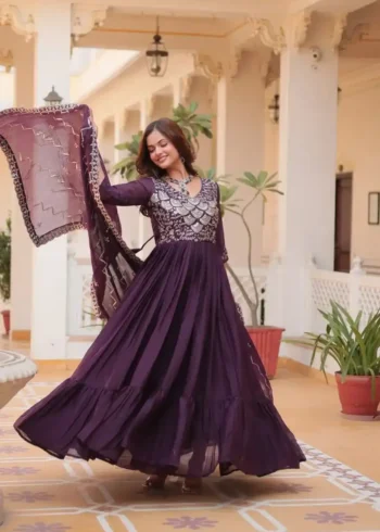 Pure Star Georgette Heavy Embroidered Designer Long Gown