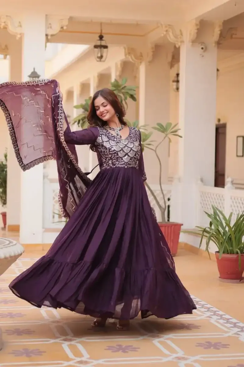 Pure Star Georgette Heavy Embroidered Designer Long Gown