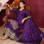 Purple Color Designer Sequins Embroidered Chinon Suit for Wedding