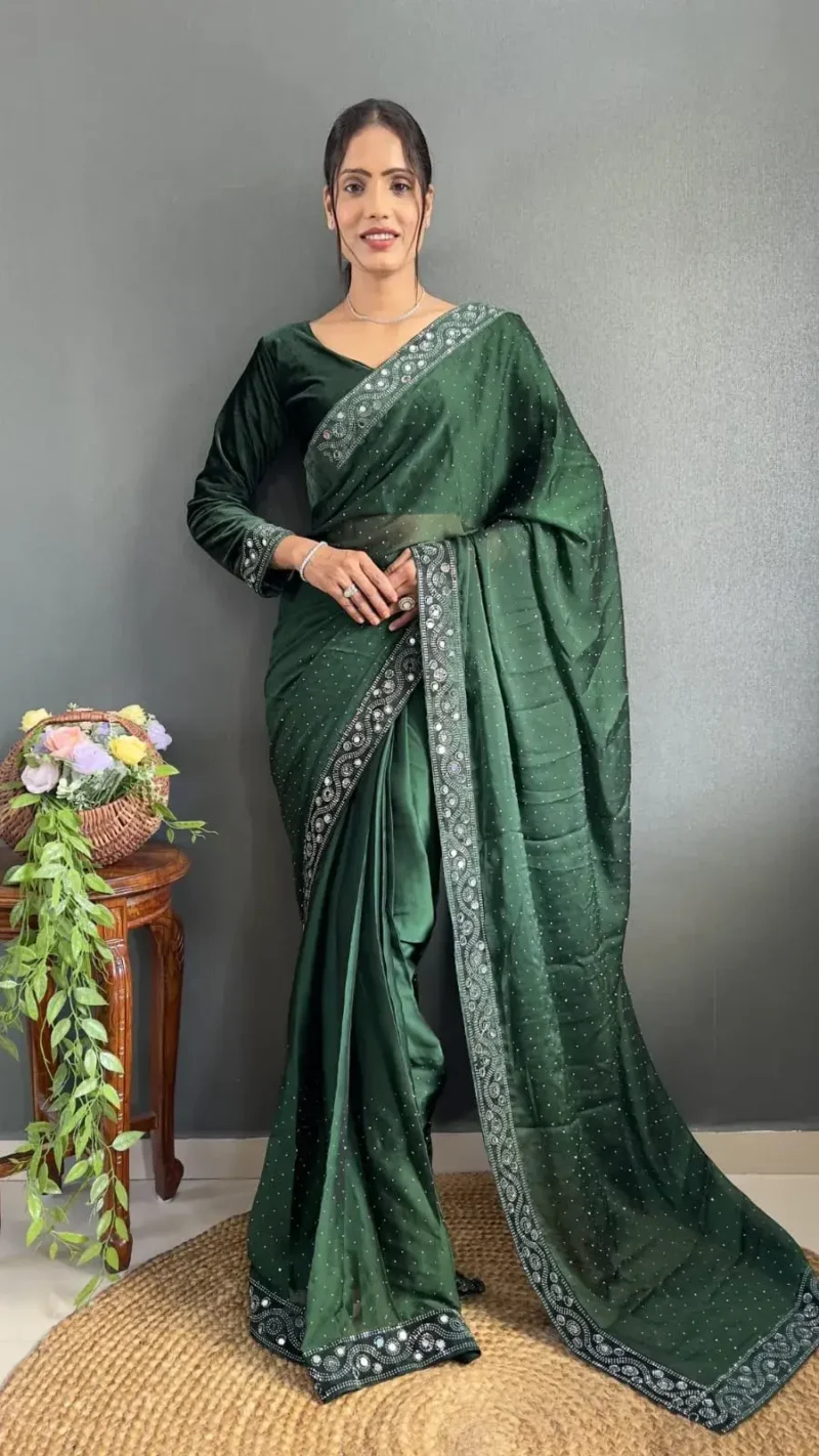 Rangoli Silk Ready to Wear Saree with Velvet Blouse