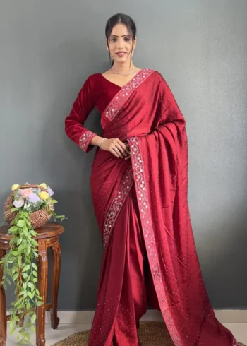 Rangoli Silk Ready to Wear Saree with Velvet Blouse