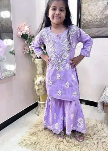 Rayon Cotton Embroidered Top & Sharara for Kids