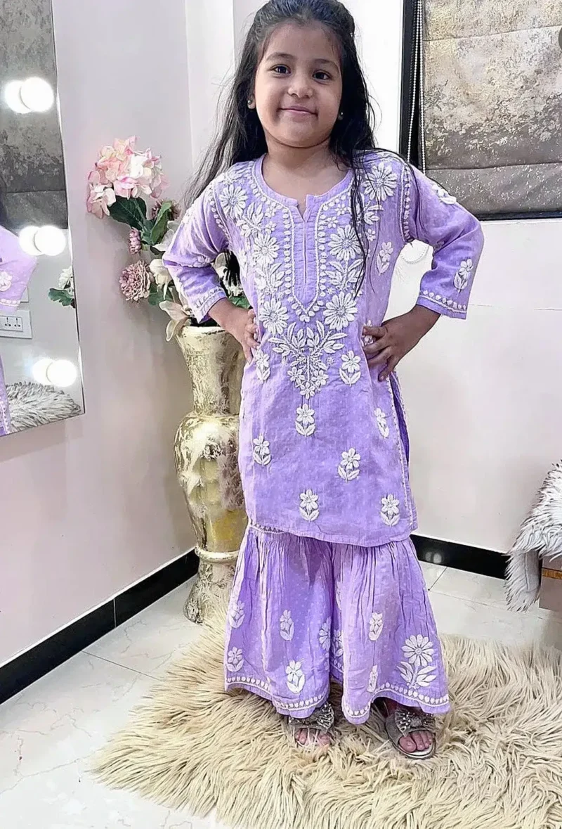 Rayon Cotton Embroidered Top & Sharara for Kids