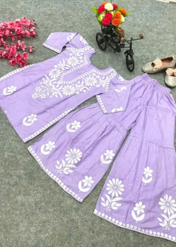 Rayon Cotton Embroidered Top & Sharara for Kids