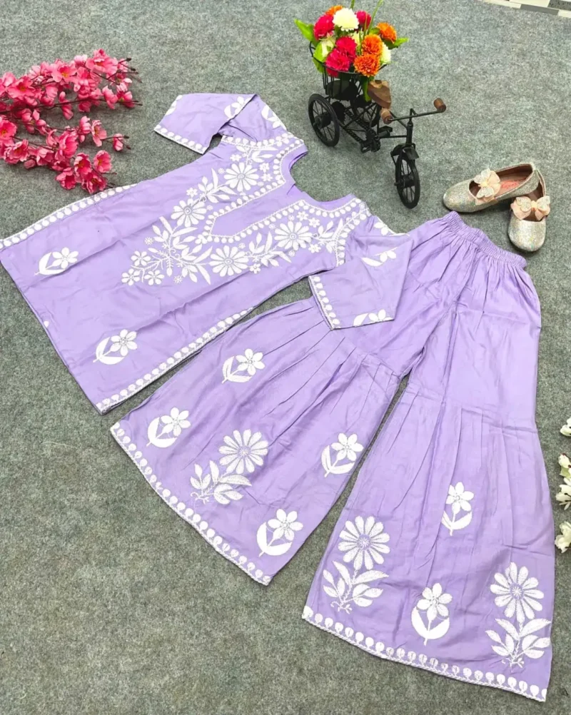 Rayon Cotton Embroidered Top & Sharara for Kids