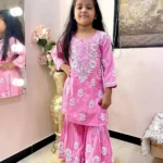 Rayon Cotton Embroidered Top & Sharara for Kids
