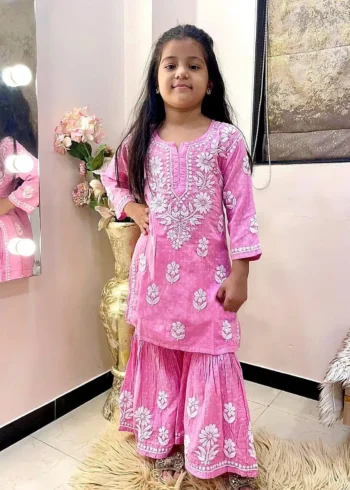 Rayon Cotton Embroidered Top & Sharara for Kids