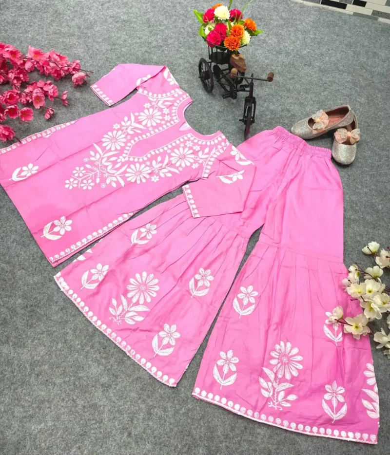 Rayon Cotton Embroidered Top & Sharara for Kids