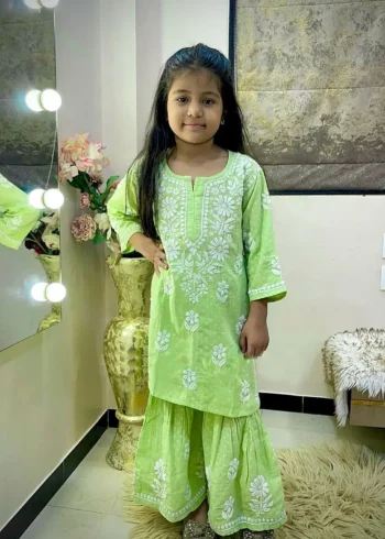 Rayon Cotton Embroidered Top & Sharara for Kids
