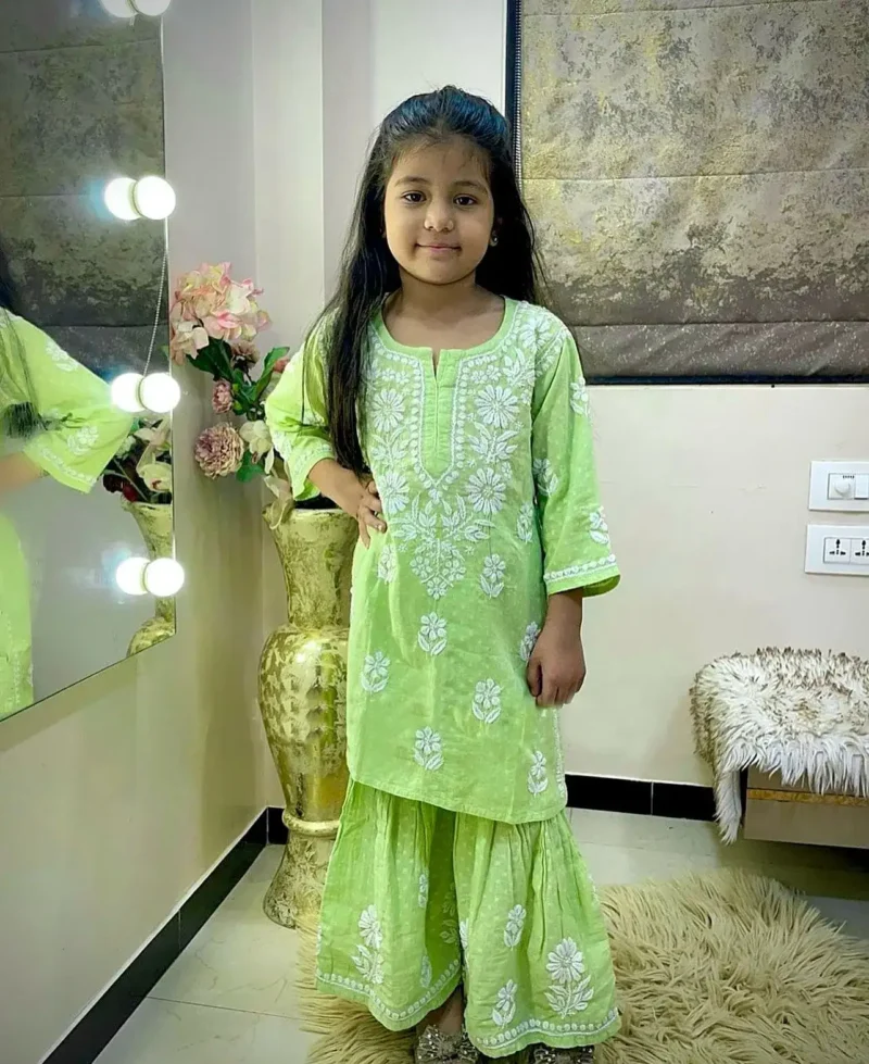 Rayon Cotton Embroidered Top & Sharara for Kids