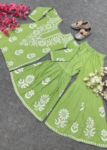 Rayon Cotton Embroidered Top & Sharara for Kids