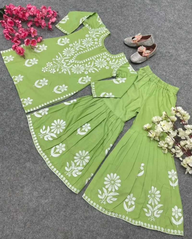 Rayon Cotton Embroidered Top & Sharara for Kids