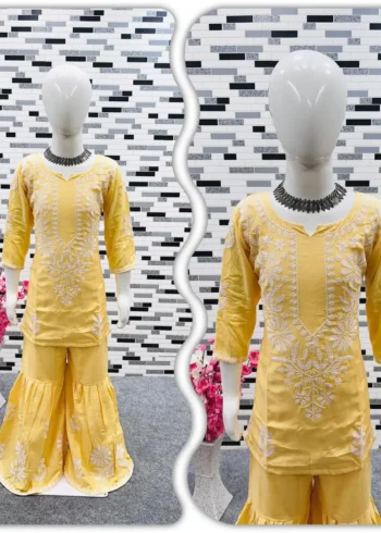 Rayon Cotton Embroidered Top & Sharara for Kids