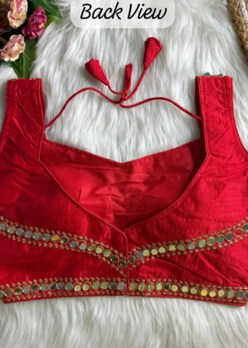 Real Hand Mirror Work Sleeveless Party Wear Blouse