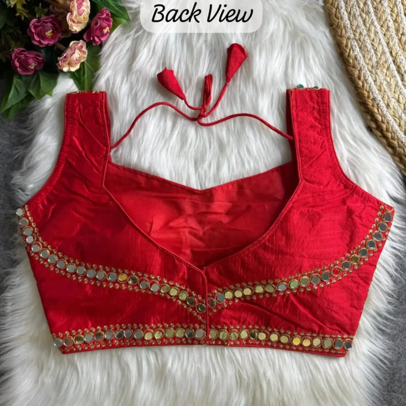 Real Hand Mirror Work Sleeveless Party Wear Blouse