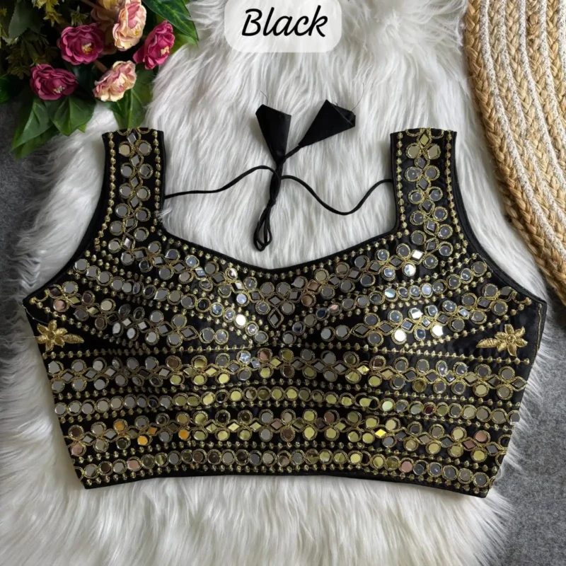 Real Hand Mirror Work Sleeveless Party Wear Blouse