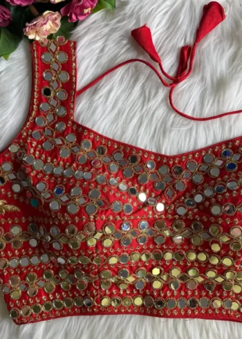 Real Hand Mirror Work Sleeveless Party Wear Blouse