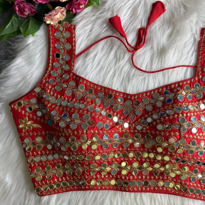 Real Hand Mirror Work Sleeveless Party Wear Blouse