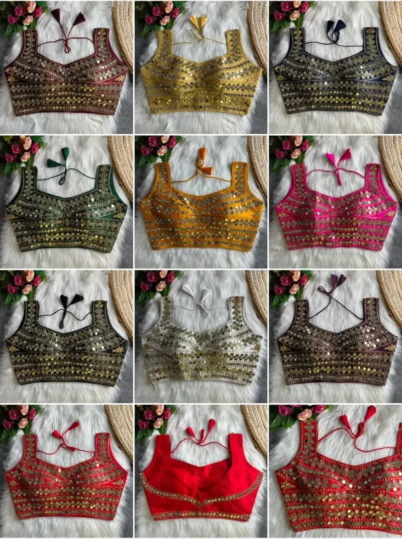 Real Hand Mirror Work Sleeveless Party Wear Blouse