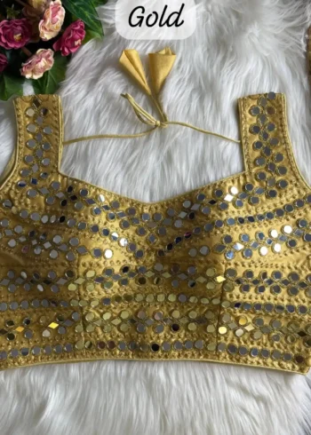 Real Hand Mirror Work Sleeveless Party Wear Blouse