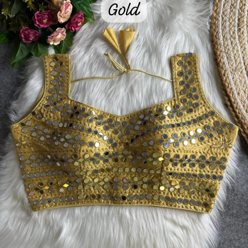 Real Hand Mirror Work Sleeveless Party Wear Blouse