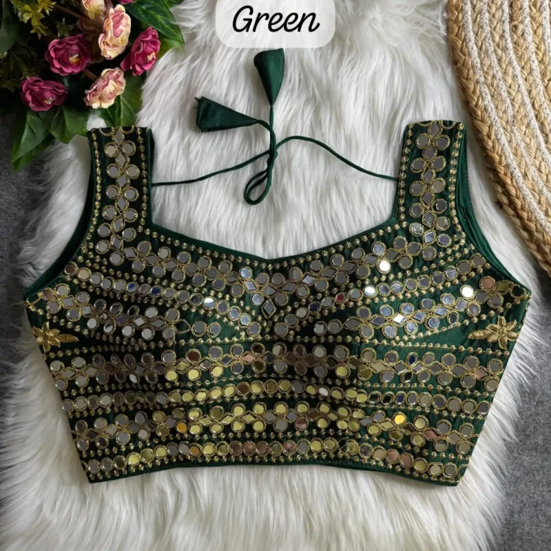 Real Hand Mirror Work Sleeveless Party Wear Blouse