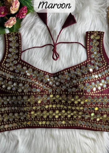 Real Hand Mirror Work Sleeveless Party Wear Blouse