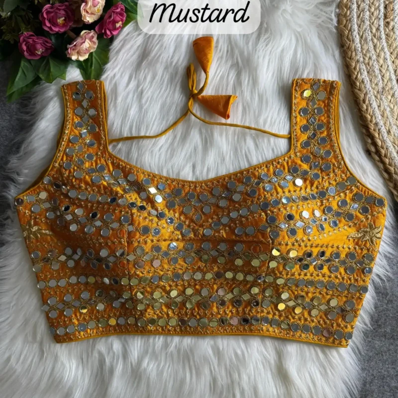 Real Hand Mirror Work Sleeveless Party Wear Blouse