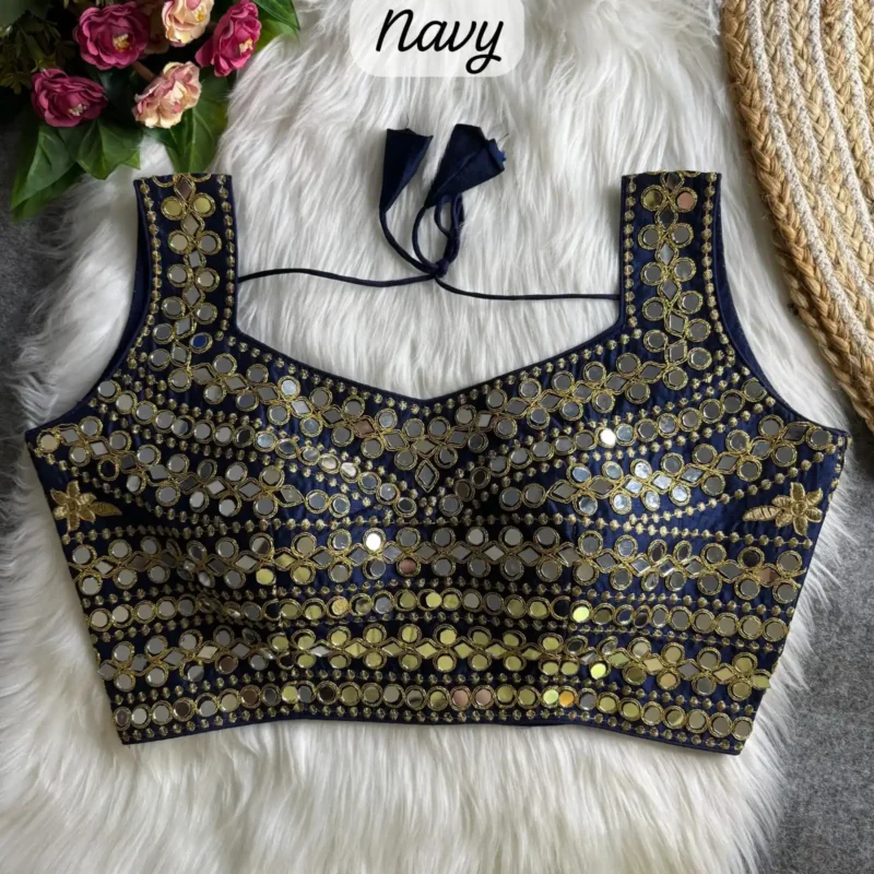 Real Hand Mirror Work Sleeveless Party Wear Blouse