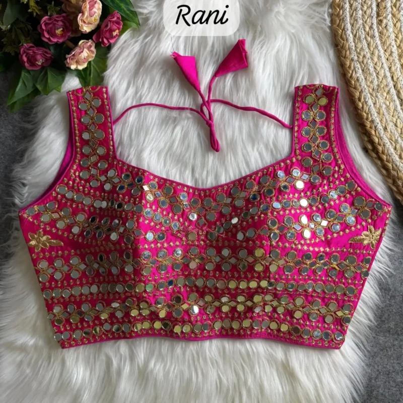 Real Hand Mirror Work Sleeveless Party Wear Blouse