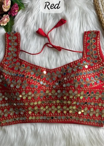 Real Hand Mirror Work Sleeveless Party Wear Blouse