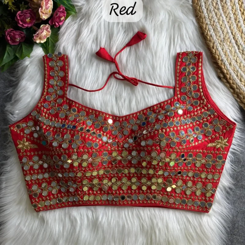 Real Hand Mirror Work Sleeveless Party Wear Blouse