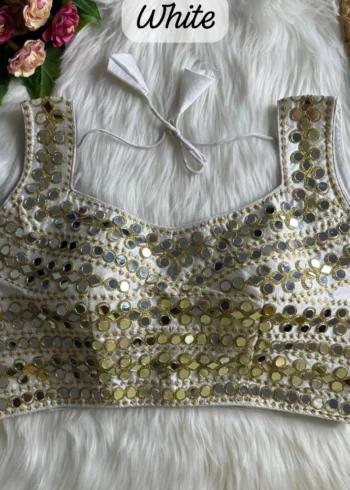 Real Hand Mirror Work Sleeveless Party Wear Blouse