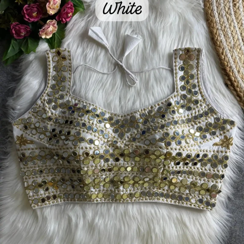 Real Hand Mirror Work Sleeveless Party Wear Blouse