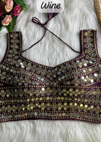 Real Hand Mirror Work Sleeveless Party Wear Blouse