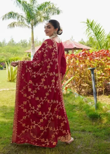 Red Color Designer Sequins Embroidered Chinon Suit for Wedding