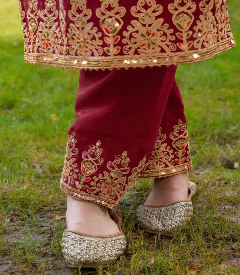 Red Color Designer Sequins Embroidered Chinon Suit for Wedding