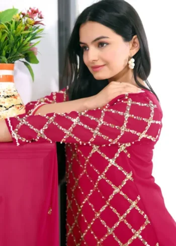 Rivet Moti Sequence Embroidered Faux Georgette Designer Suit