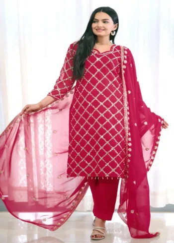 Rivet Moti Sequence Embroidered Faux Georgette Designer Suit