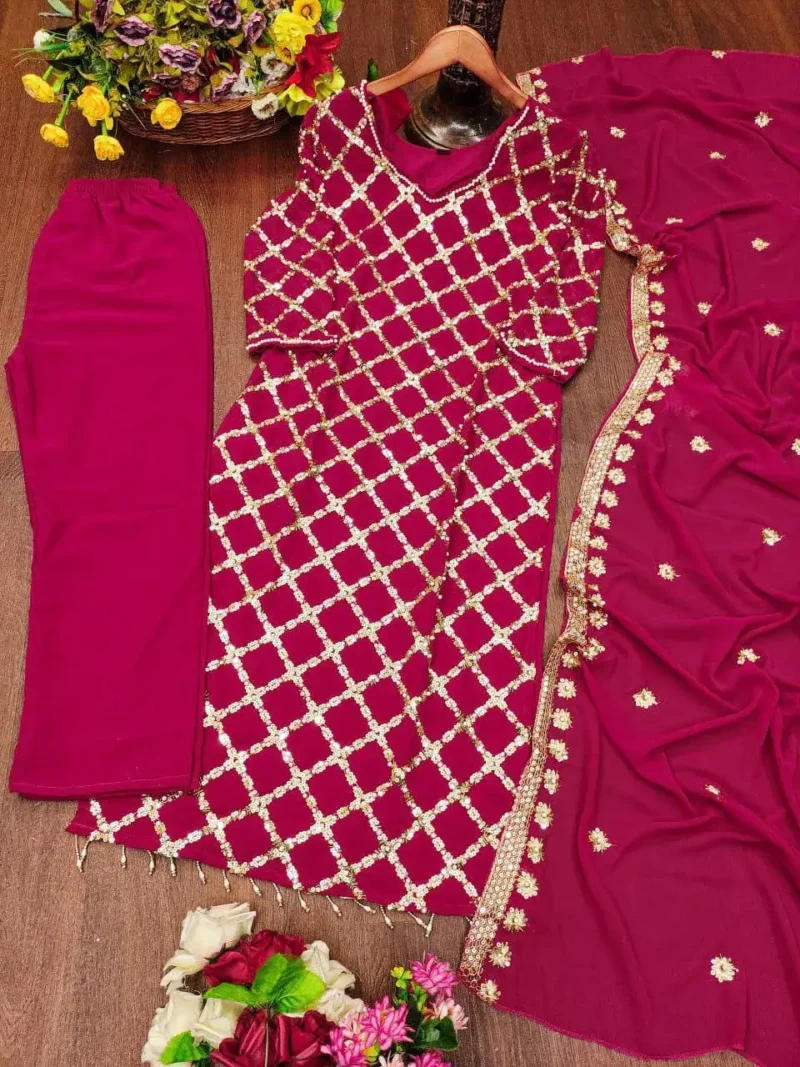 Rivet Moti Sequence Embroidered Faux Georgette Designer Suit