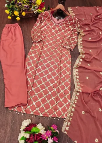 Rivet Moti Sequence Embroidered Faux Georgette Designer Suit