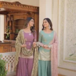 Round Neck Sequins Embroidered Designer Kurti & Palazzo
