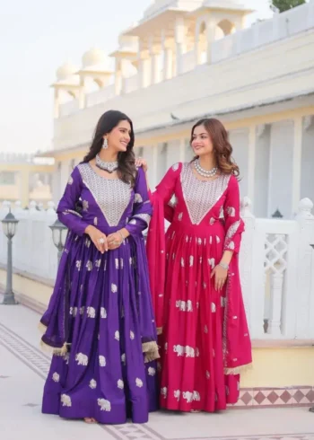 Sequence Embroidered Faux Georgette Designer Gown with Dupatta