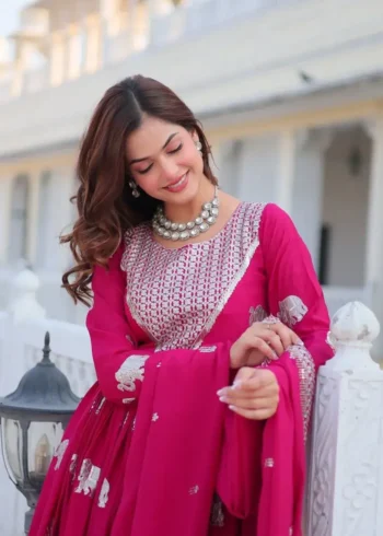 Sequence Embroidered Faux Georgette Designer Gown with Dupatta