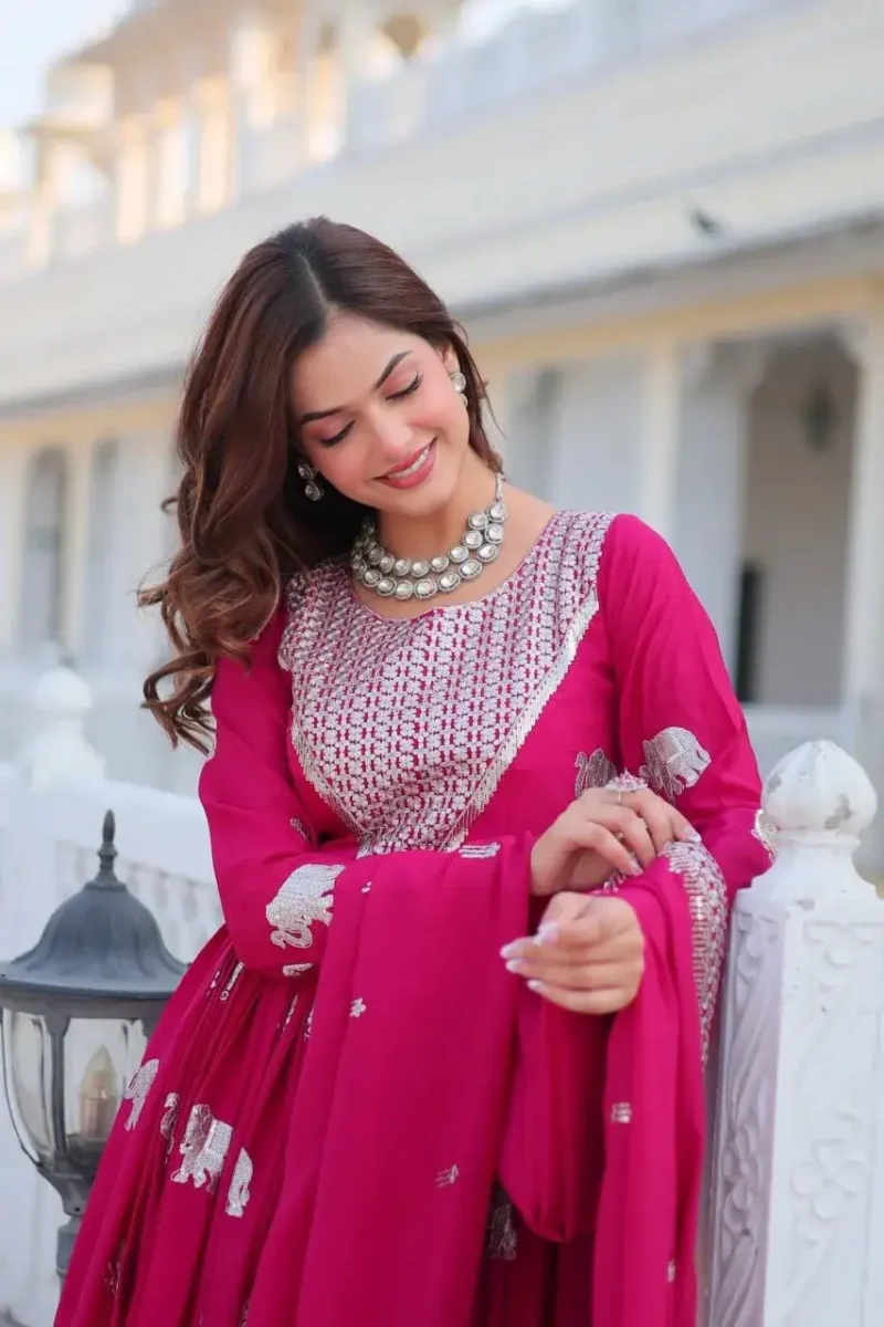 Sequence Embroidered Faux Georgette Designer Gown with Dupatta