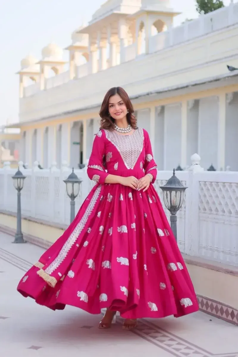 Sequence Embroidered Faux Georgette Designer Gown with Dupatta