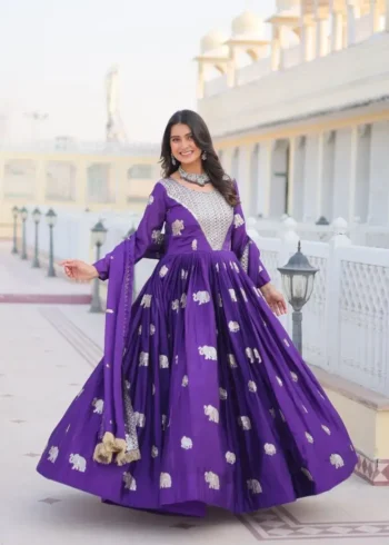 Sequence Embroidered Faux Georgette Designer Gown with Dupatta