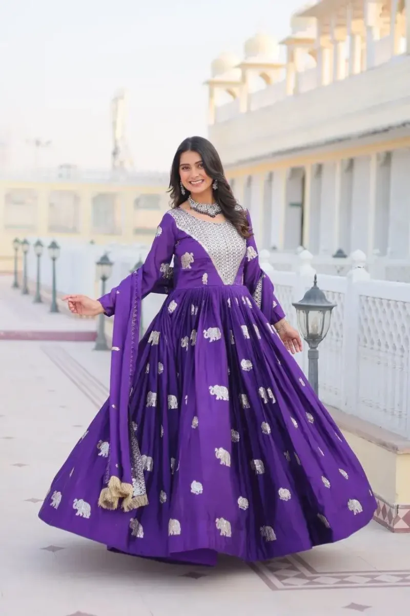 Sequence Embroidered Faux Georgette Designer Gown with Dupatta