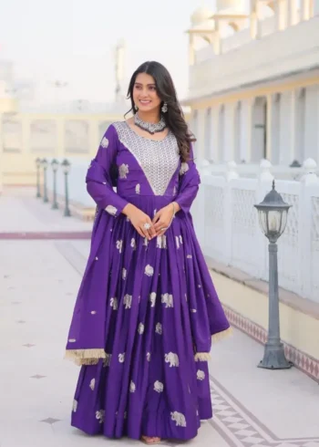 Sequence Embroidered Faux Georgette Designer Gown with Dupatta