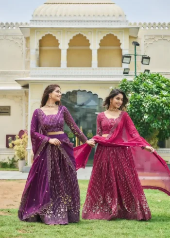 Sequence Embroidery Work Fox Georgette Lehenga for Wedding
